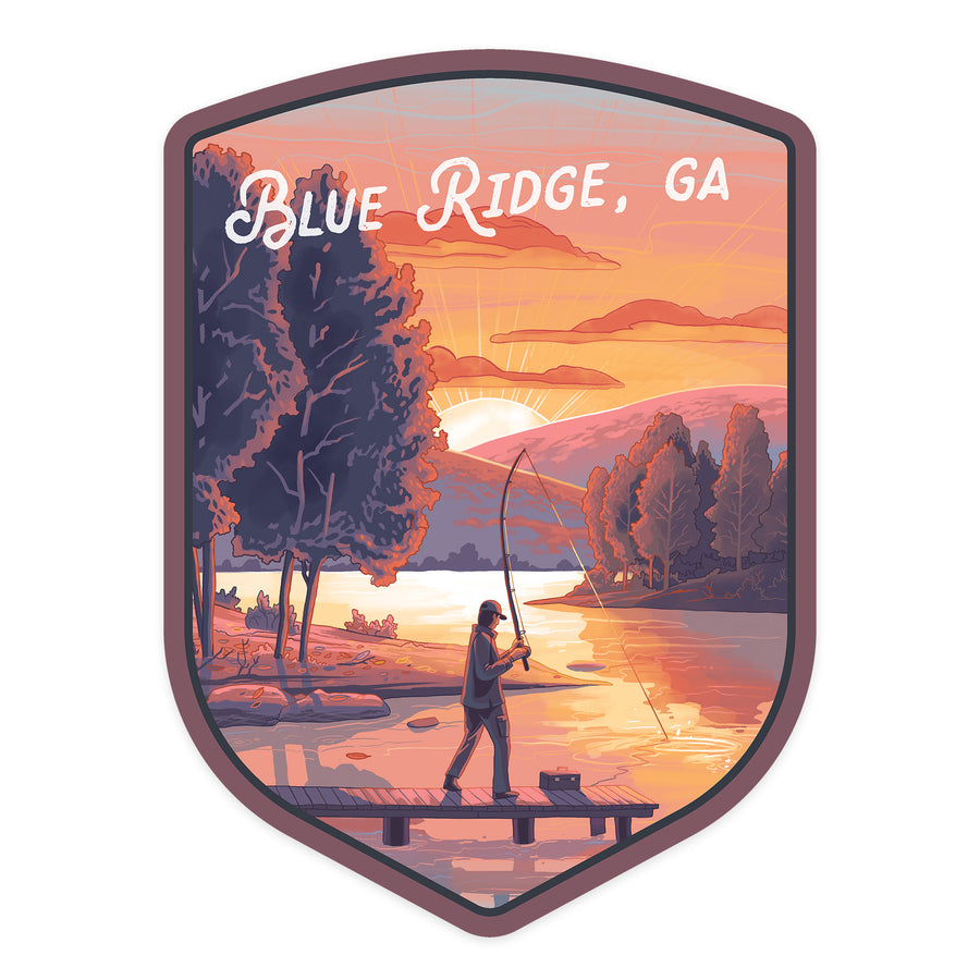 Blue Ridge, Georgia, This is Living, Fishing with Hills, Contour, Vinyl Sticker - Lantern Press