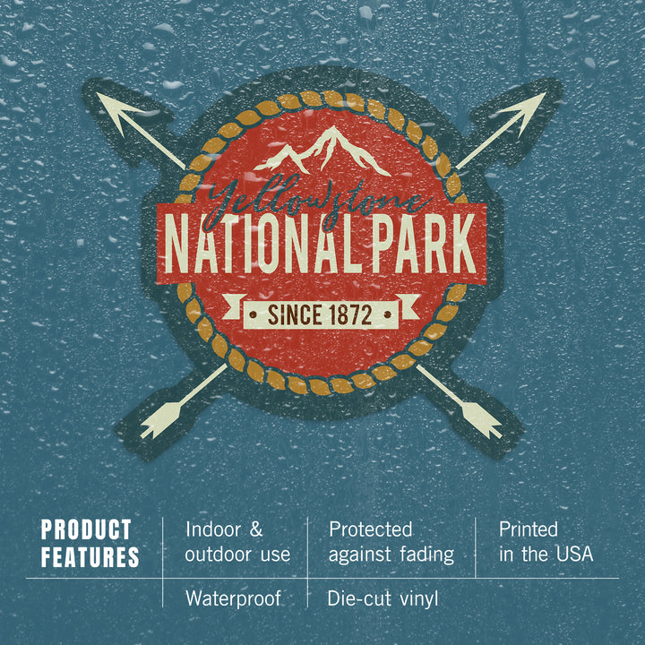 Yellowstone National Park, Seal & Arrows, Contour, Lantern Press Artwork, Vinyl Sticker