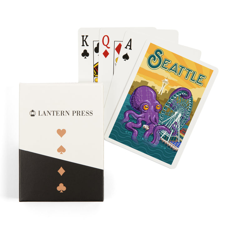 Playing Cards, Seattle, Washington, Giant Octopus, 52 Card Deck with Jokers in Box, Unique Art