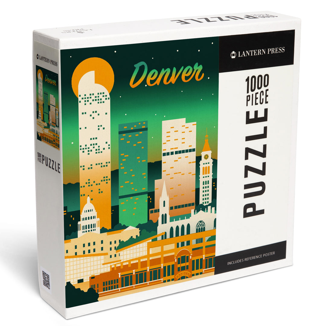 Denver, Colorado, Retro Skyline Chromatic, 1000 Piece Jigsaw Puzzle