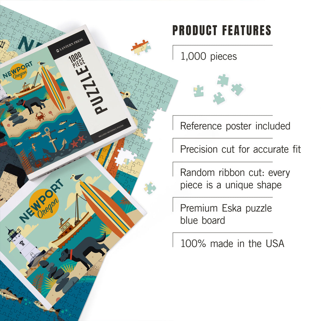 Newport, Oregon, Geometric, Beach and Lighthouse, 1000 Piece Jigsaw Puzzle