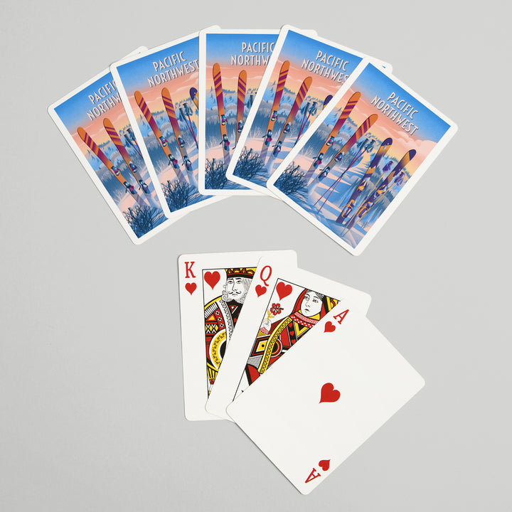 Playing Cards, Pacific Northwest, Prepare for Takeoff, Skis in Snowbank, 52 Card Deck with Jokers in Box, Unique Art