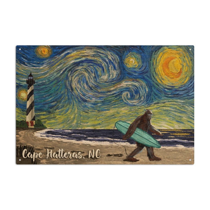Cape Hatteras, North Carolina, Van Gogh Starry Night, Bigfoot, Lantern Press Artwork, Wood Signs and Postcards