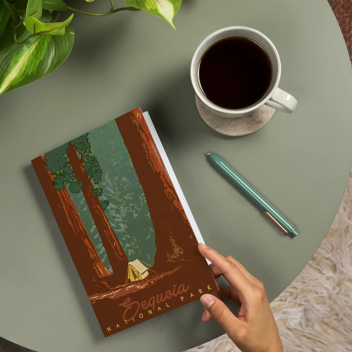Lined 6x9 Journal, Sequoia National Park, California, Redwood Forest View, Sequoias and Tent, Lay Flat, 193 Pages, FSC paper