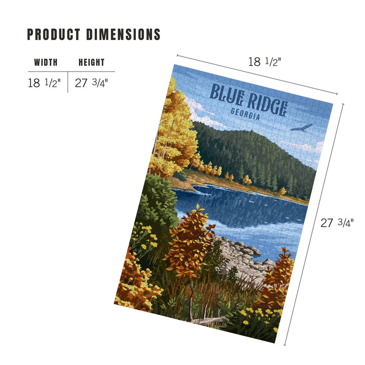 Blue Ridge, Georgia, Painterly, Autumn Lake Scene, Jigsaw Puzzle