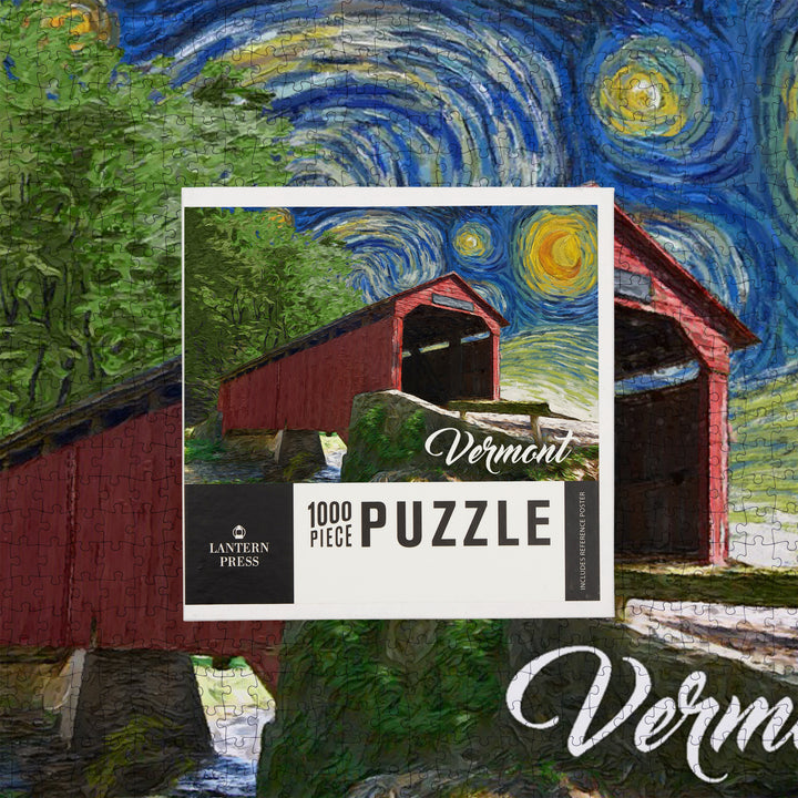 Vermont, Starry Night, Covered Bridge, Jigsaw Puzzle
