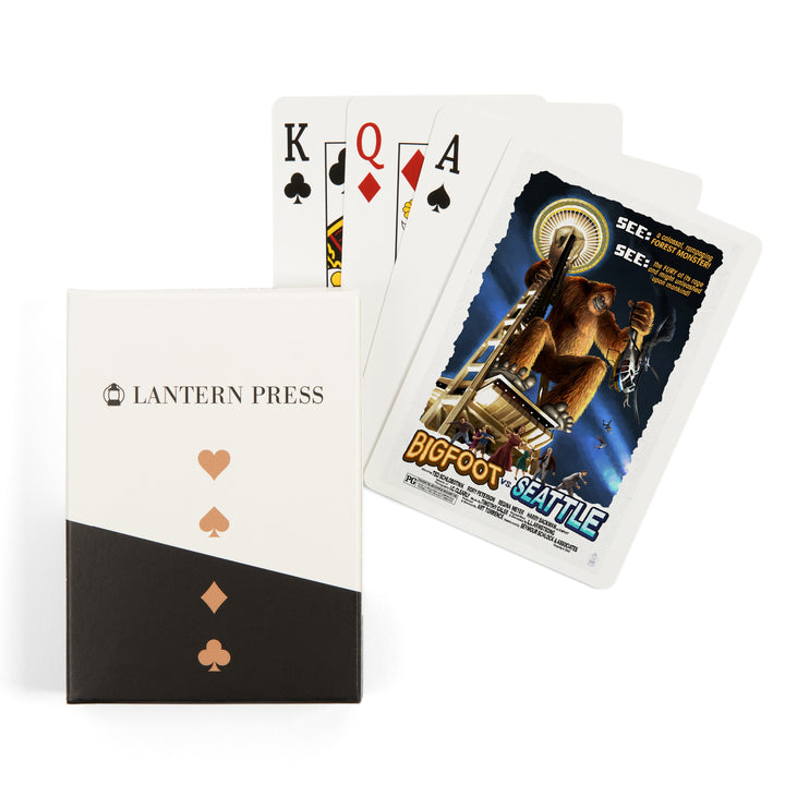 Playing Cards, Seattle, Washington, Bigfoot vs Seattle, 52 Card Deck with Jokers in Box, Unique Art