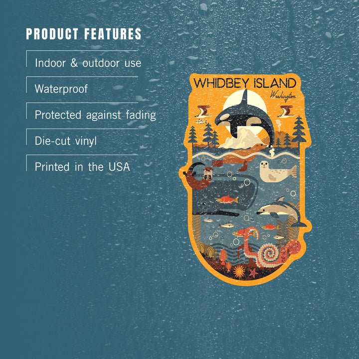 Whidbey Island, Washington, Nautical Geometric, Contour, Vinyl Sticker