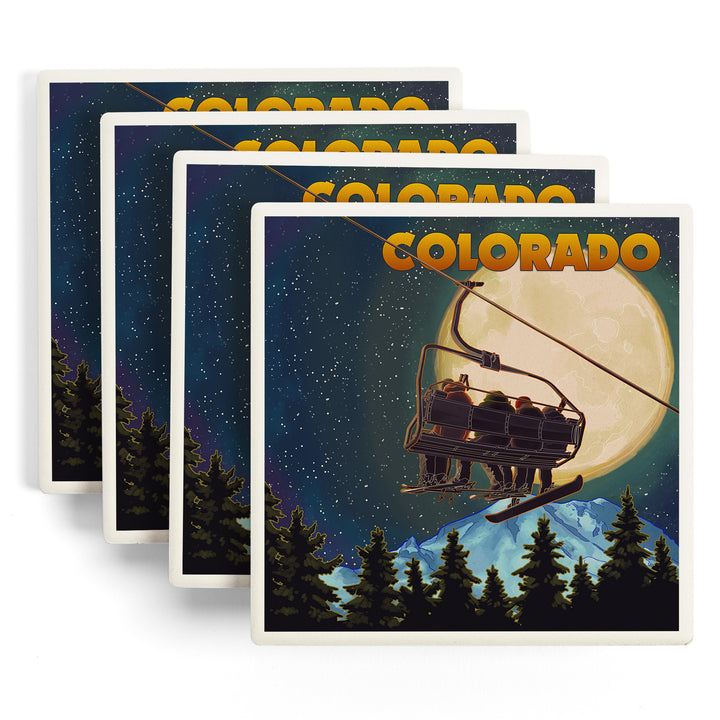 Colorado, Ski Lift and Full Moon, Snowboard, Coasters