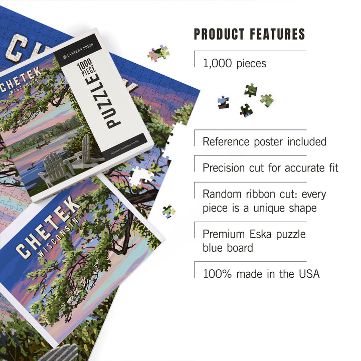 Chetek, Wisconsin, Adirondack Chairs and Lake, 1000 Piece Jigsaw Puzzle