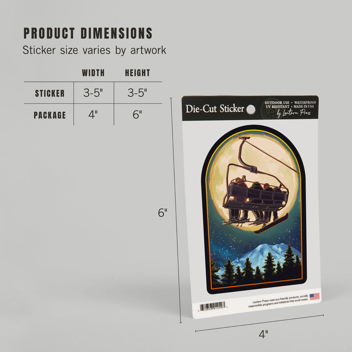 Ski Lift and Full Moon with Snowboarder, Vinyl Sticker