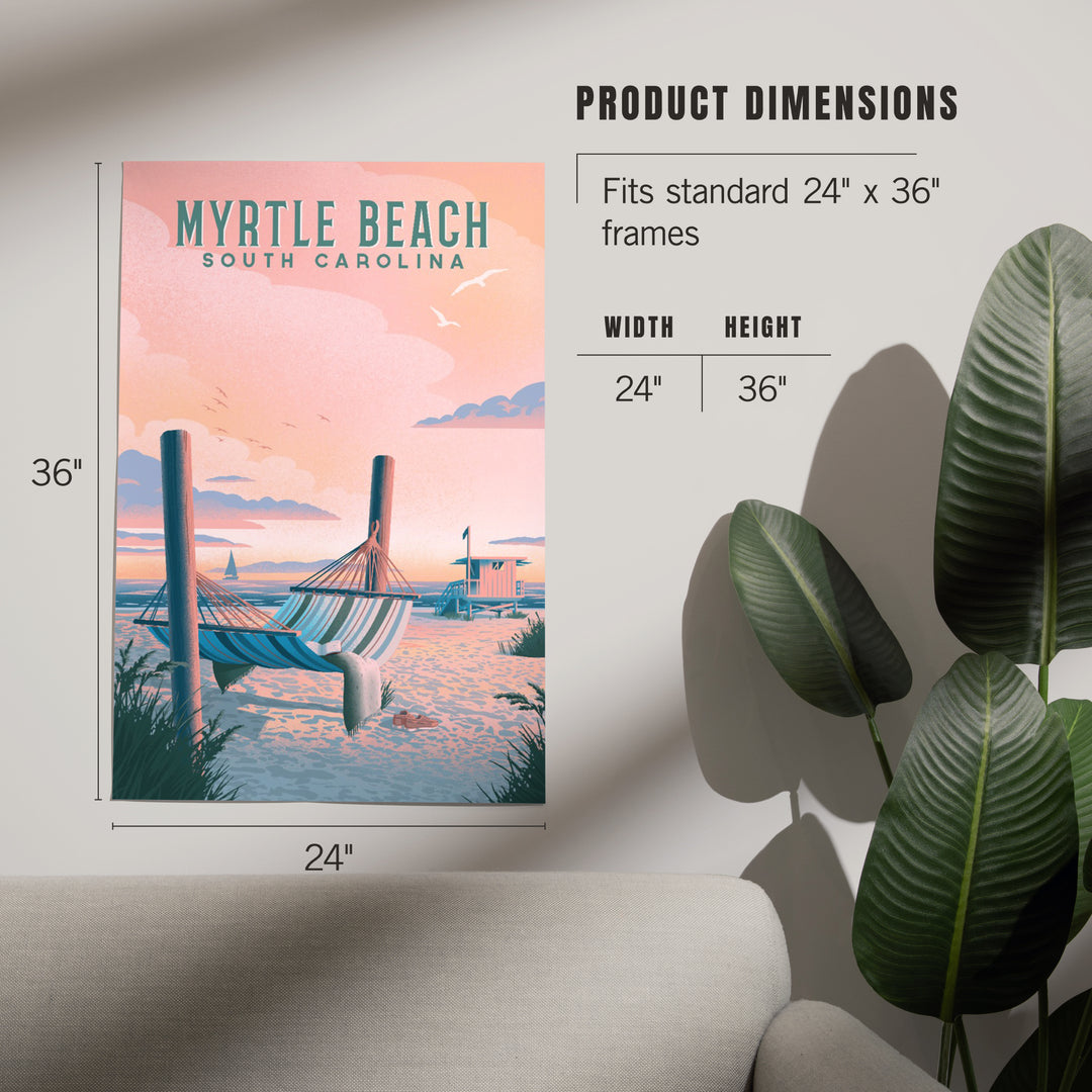 Myrtle Beach, South Carolina, Lithograph, Salt Air, No Cares, Hammock on Beach, Art & Giclee Prints