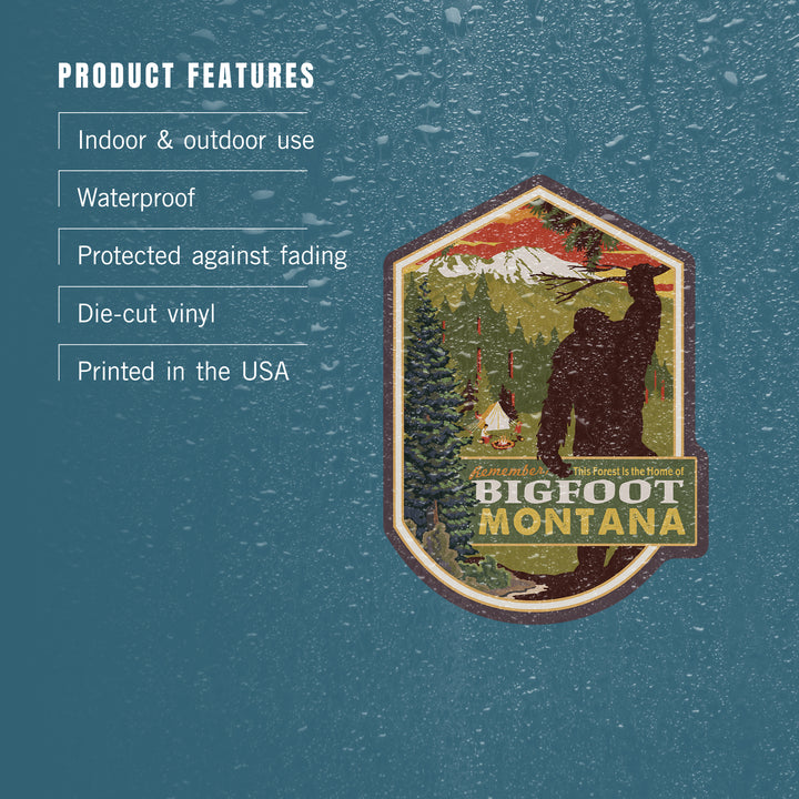 Montana, Home of Bigfoot, WPA Style, Contour, Vinyl Sticker
