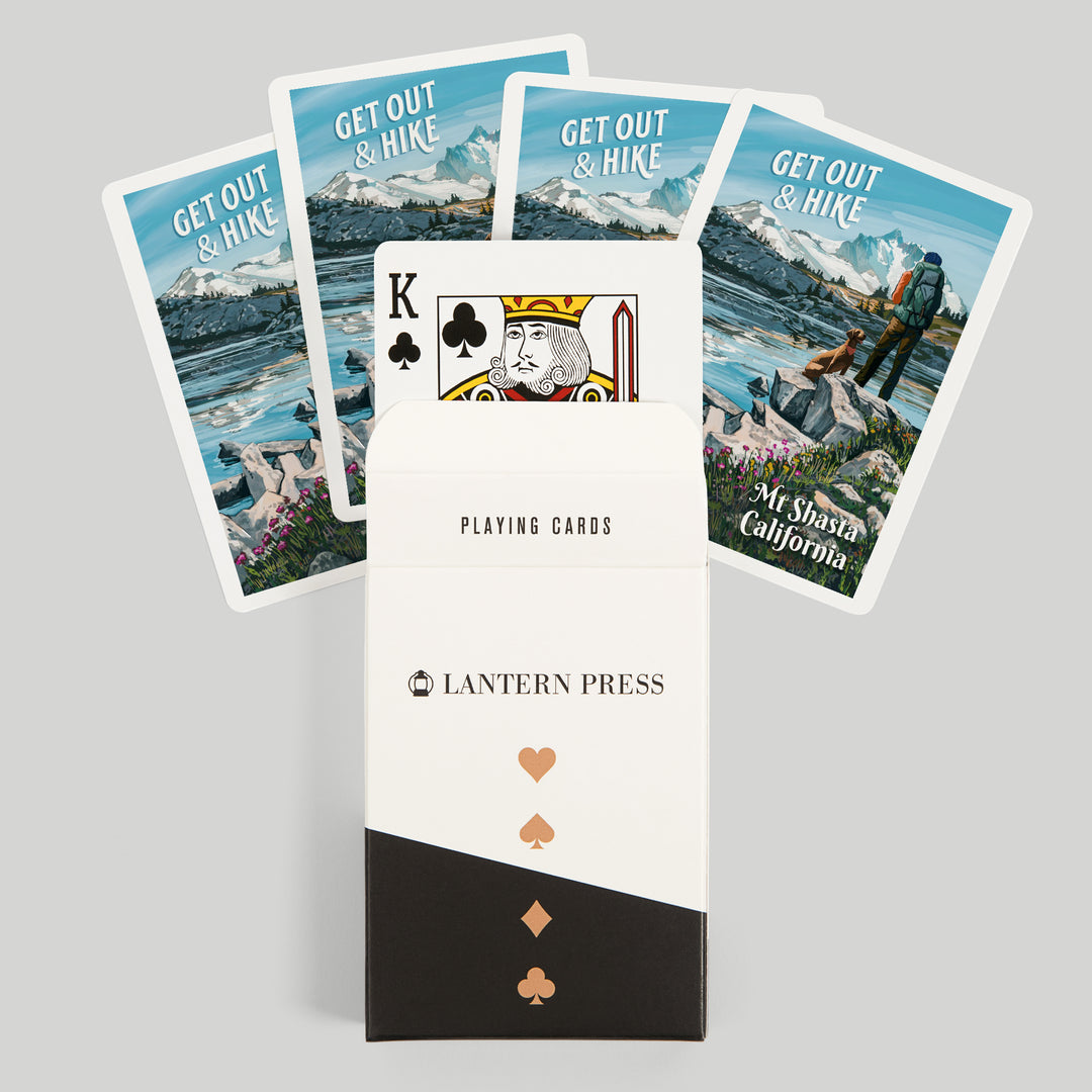 Playing Cards, Mt Shasta, California, Get Out and Hike, 52 Card Deck with Jokers in Box, Unique Art