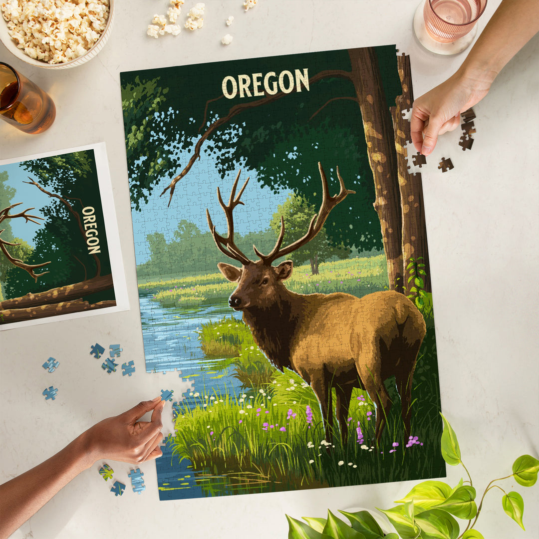 Oregon, Painterly, Roosevelt Elk, Jigsaw Puzzle