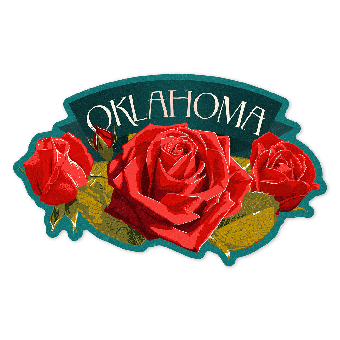 Oklahoma, Rose, Letterpress, Contour, Lantern Press Artwork, Vinyl Sticker