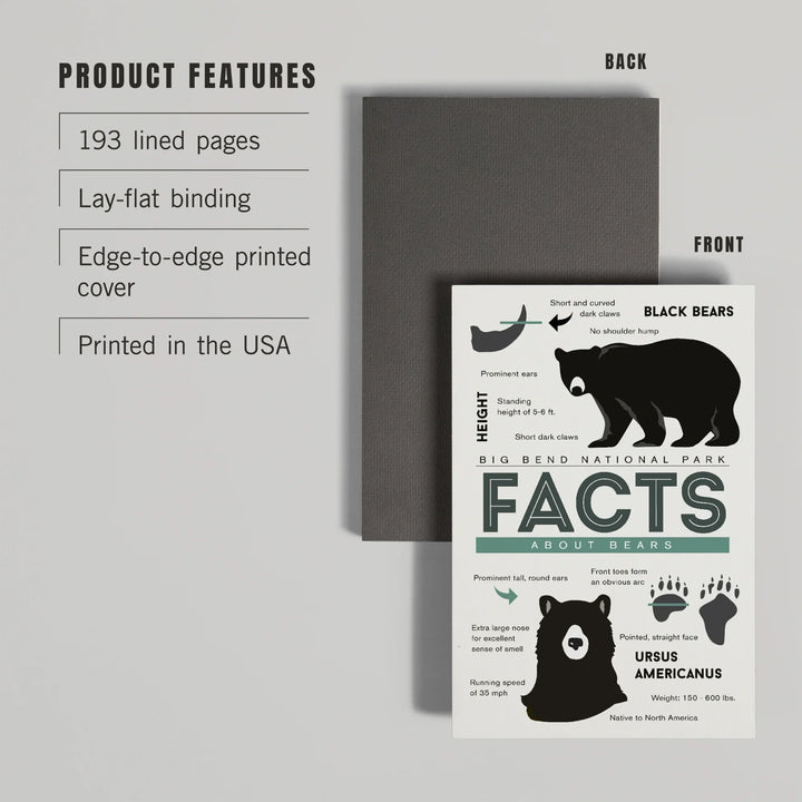 Lined 6x9 Journal, Big Bend National Park, Texas, Facts About Black Bears, Lay Flat, 193 Pages, FSC paper