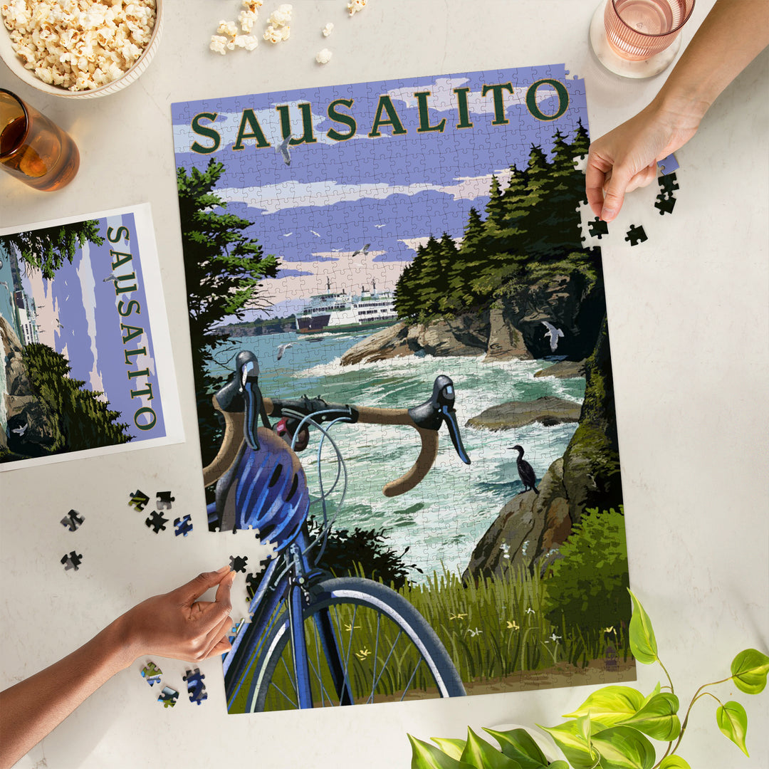 Sausalito, California, Coastal Scene, Bike and Ferry, Jigsaw Puzzle