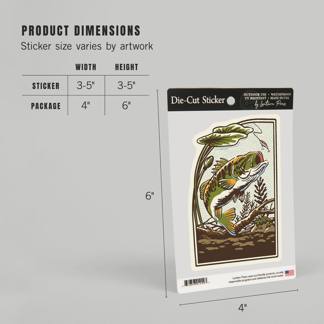 Vintage Linework, Bass Fishing, Vinyl Sticker
