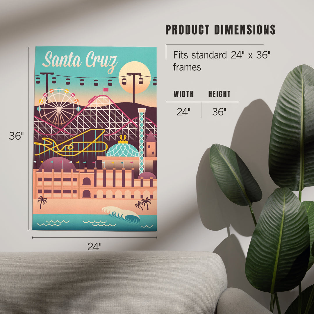 Santa Cruz, California, Retro Skyline, Art & Giclee Prints