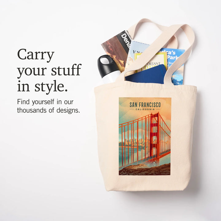 San Francisco, California, Lithograph, City Series, Tote Bag