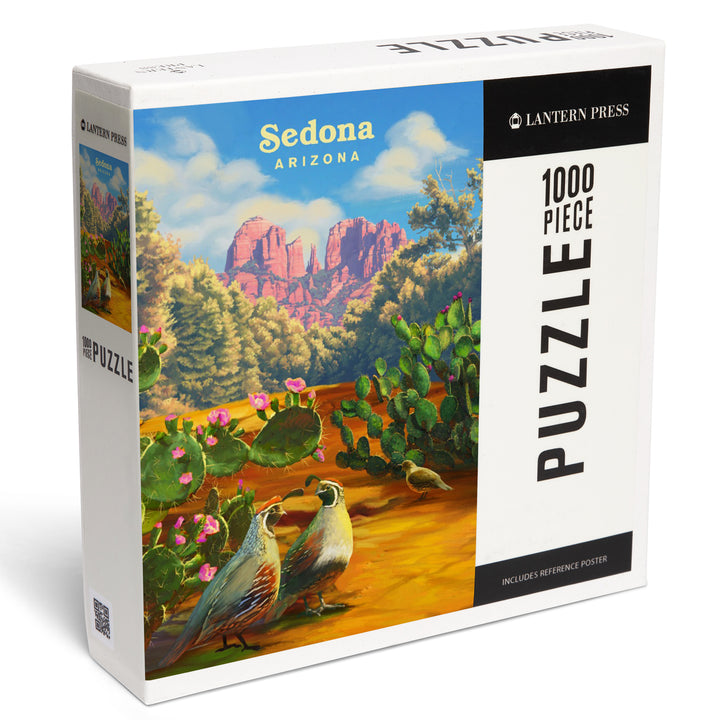 Sedona, Arizona, Oil Painting, Quail with Prickly Pear, 1000 Piece Jigsaw Puzzle