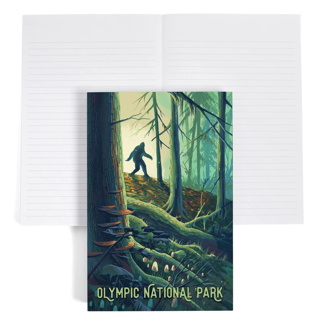 Lined 6x9 Journal, Olympic National Park, Washington, Get Outside Series, Wanderer, Bigfoot in Forest, Lay Flat, 193 Pages, FSC paper