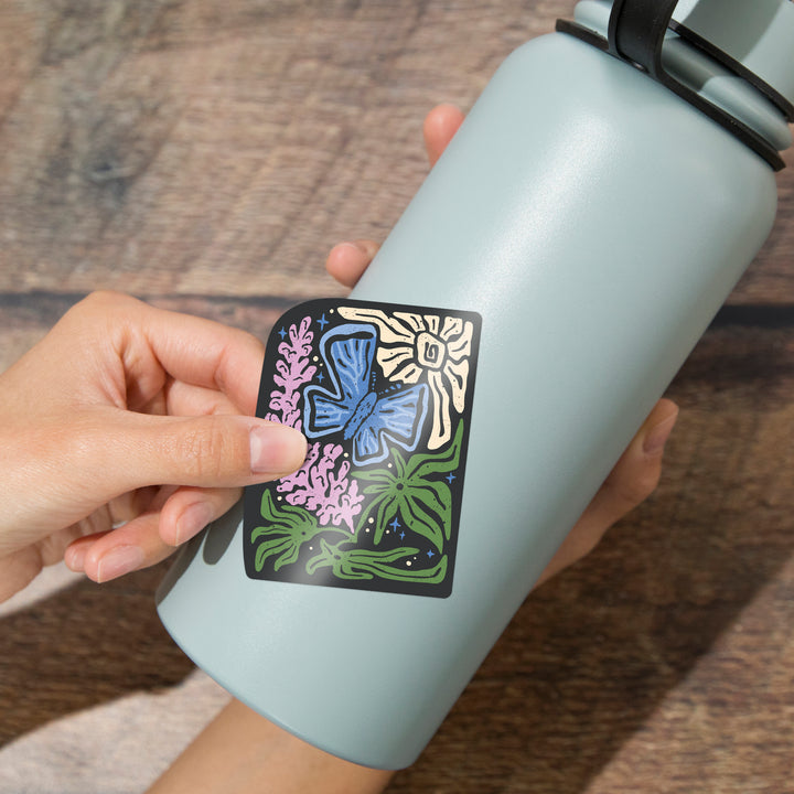 Boho Colorblock, Mission Blue, Vinyl Sticker