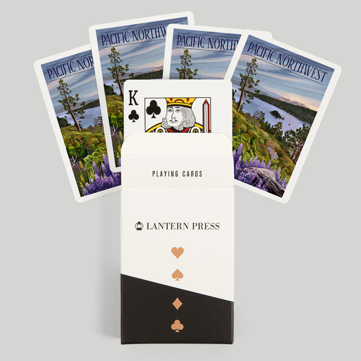 Playing Cards, Pacific Northwest, View of Sound and Mountains, 52 Card Deck with Jokers in Box, Unique Art