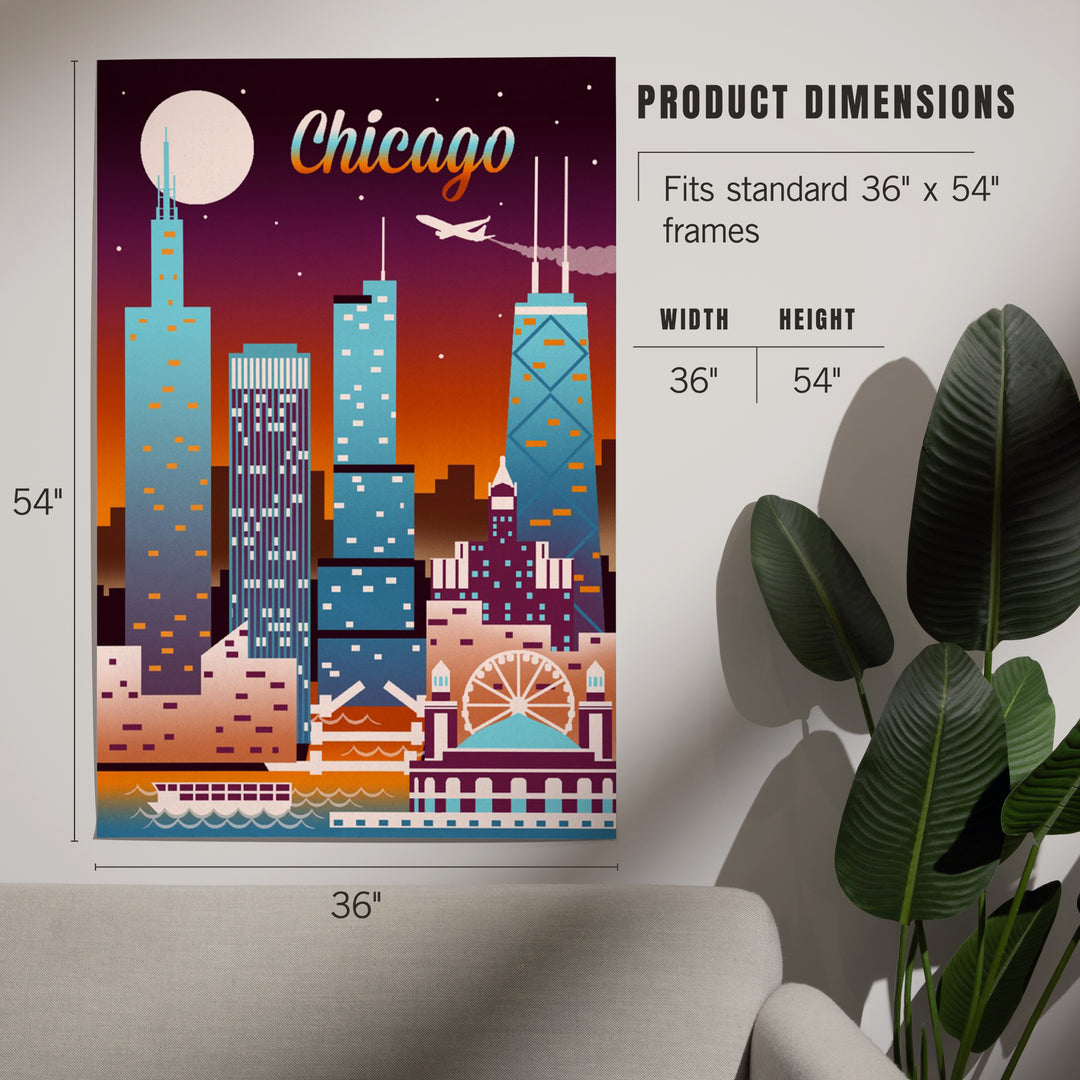 Chicago, Illinois, Retro Skyline Chromatic, Art & Giclee Prints