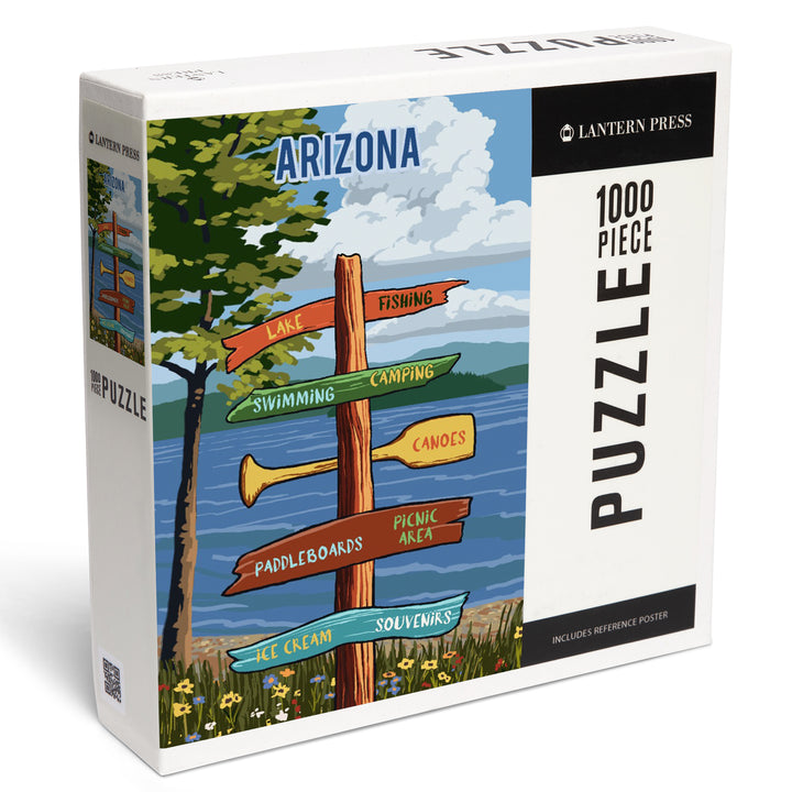 Arizona, Signpost, Lake and Flowers, Jigsaw Puzzle