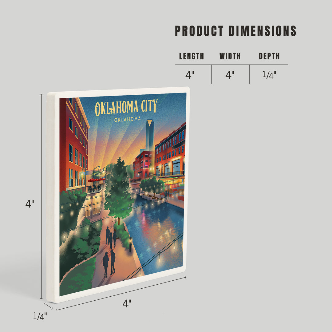 Oklahoma City, Oklahoma, Lithograph, River Walk, Coasters