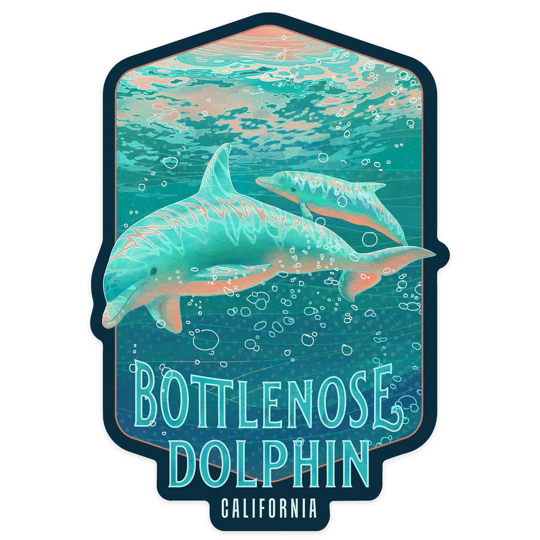 California, Fluid Linework, Bottlenose Dolphin, Contour, Vinyl Sticker
