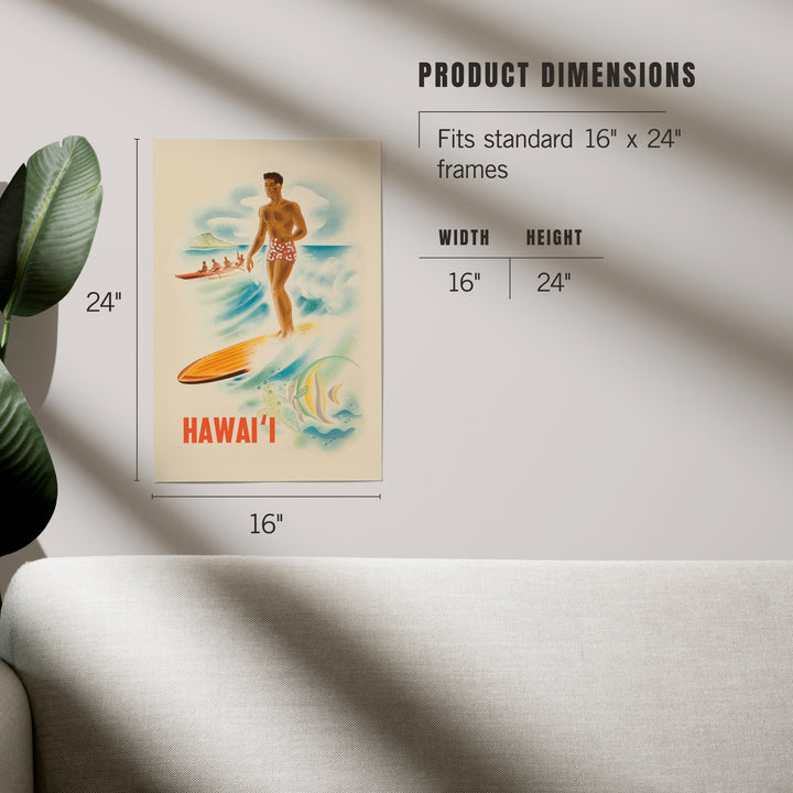 Hawaii, Vintage Surfer, Art & Giclee Prints