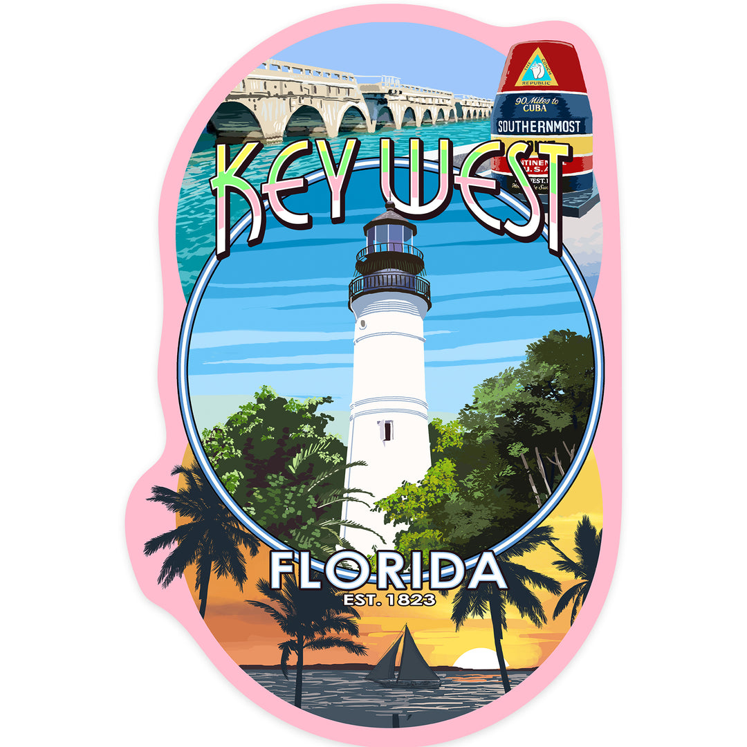 Key West, Florida, Montage, Contour, Vinyl Sticker