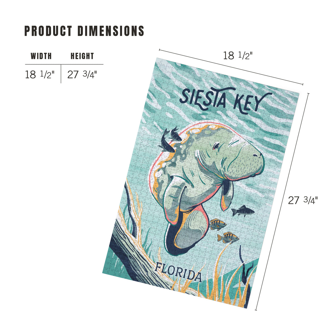 Siesta Key, Florida, Graphic Pastel, Manatee, 1000 Piece Jigsaw Puzzle