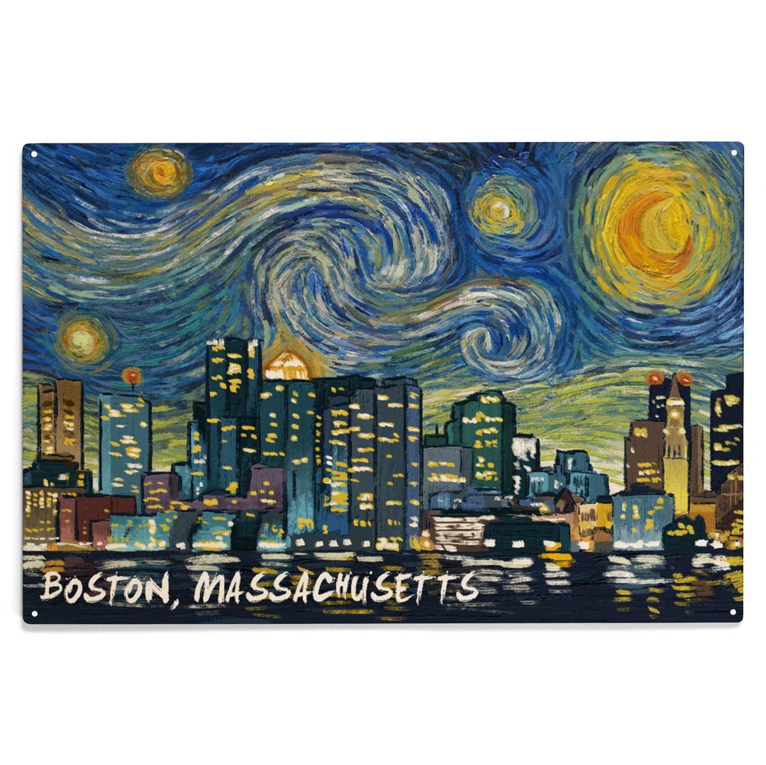 Boston, Massachusetts, Starry Night City 78711, Wood Sign and Postcards