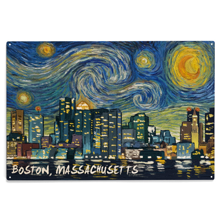 Boston, Massachusetts, Starry Night City 78711, Wood Sign and Postcards