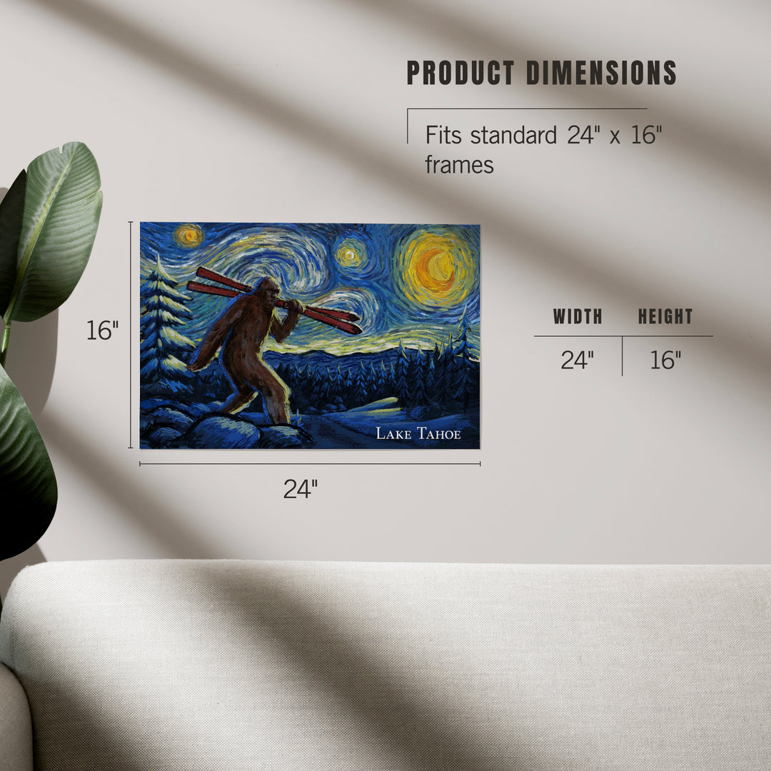 Lake Tahoe, California, Starry Night, Winter Bigfoot with Skis, Art & Giclee Prints