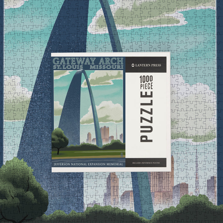 St. Louis, Missouri, Gateway Arch Lithography Style, 1000 Piece Jigsaw Puzzle