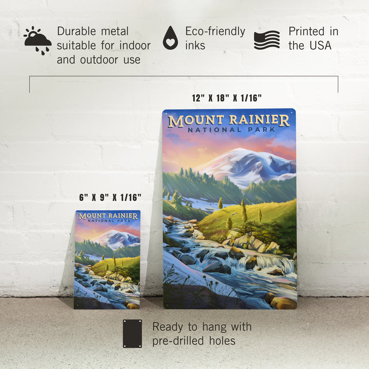 Mount Rainier National Park, Washington, Oil Painting, Metal Signs