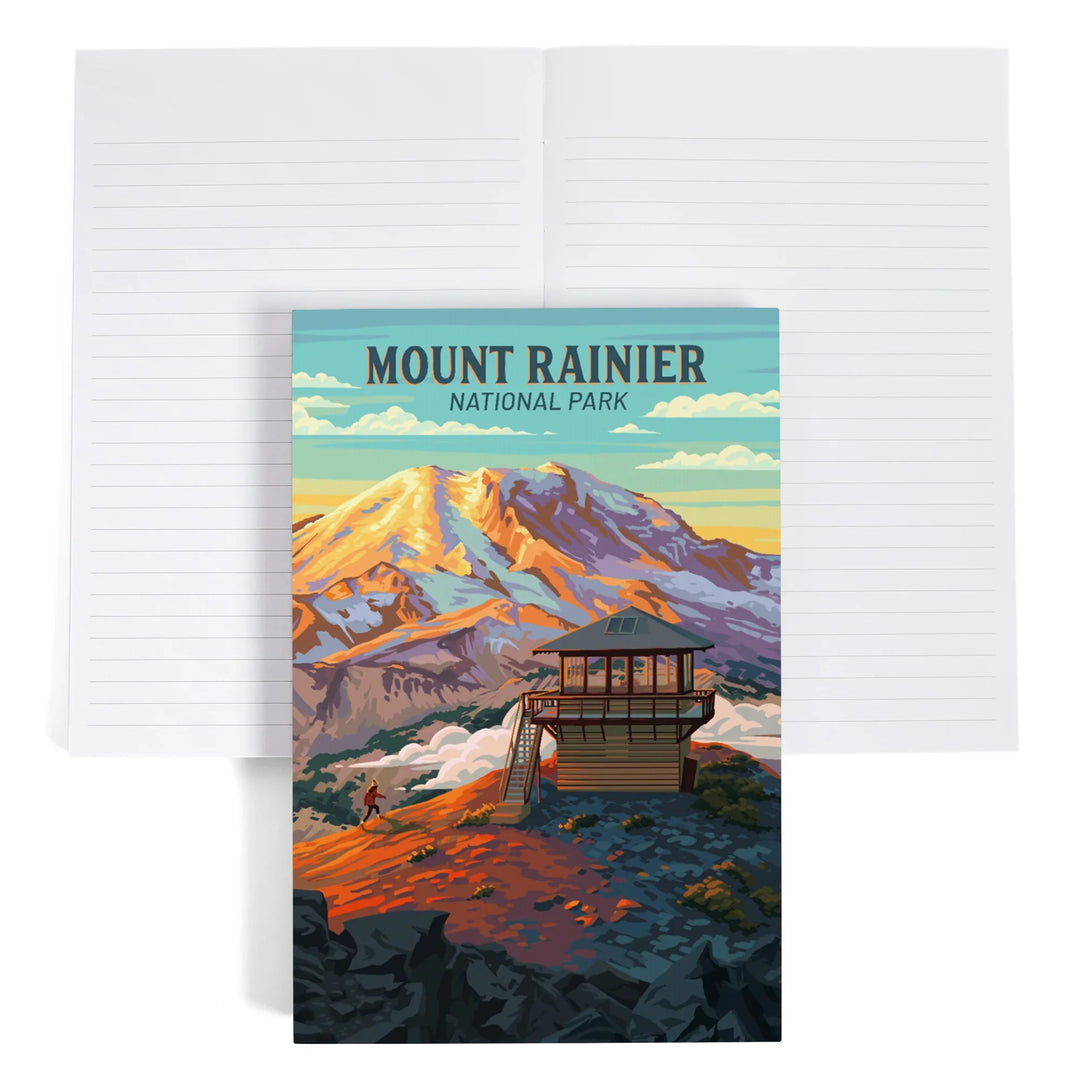 Lined 6x9 Journal, Mt Rainier National Park, Washington, Painterly, Mount Fremont Lookout, Lay Flat, 193 Pages, FSC paper