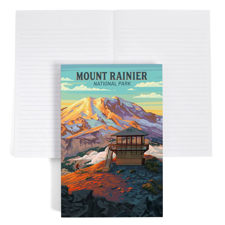 Lined 6x9 Journal, Mt Rainier National Park, Washington, Painterly, Mount Fremont Lookout, Lay Flat, 193 Pages, FSC paper