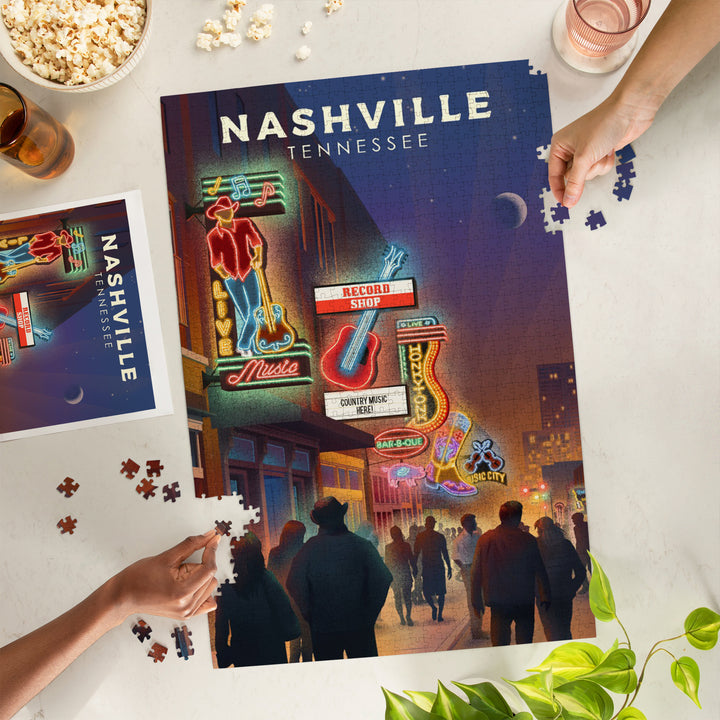 Nashville, Tennessee, Broadway Street Lithograph, Jigsaw Puzzle