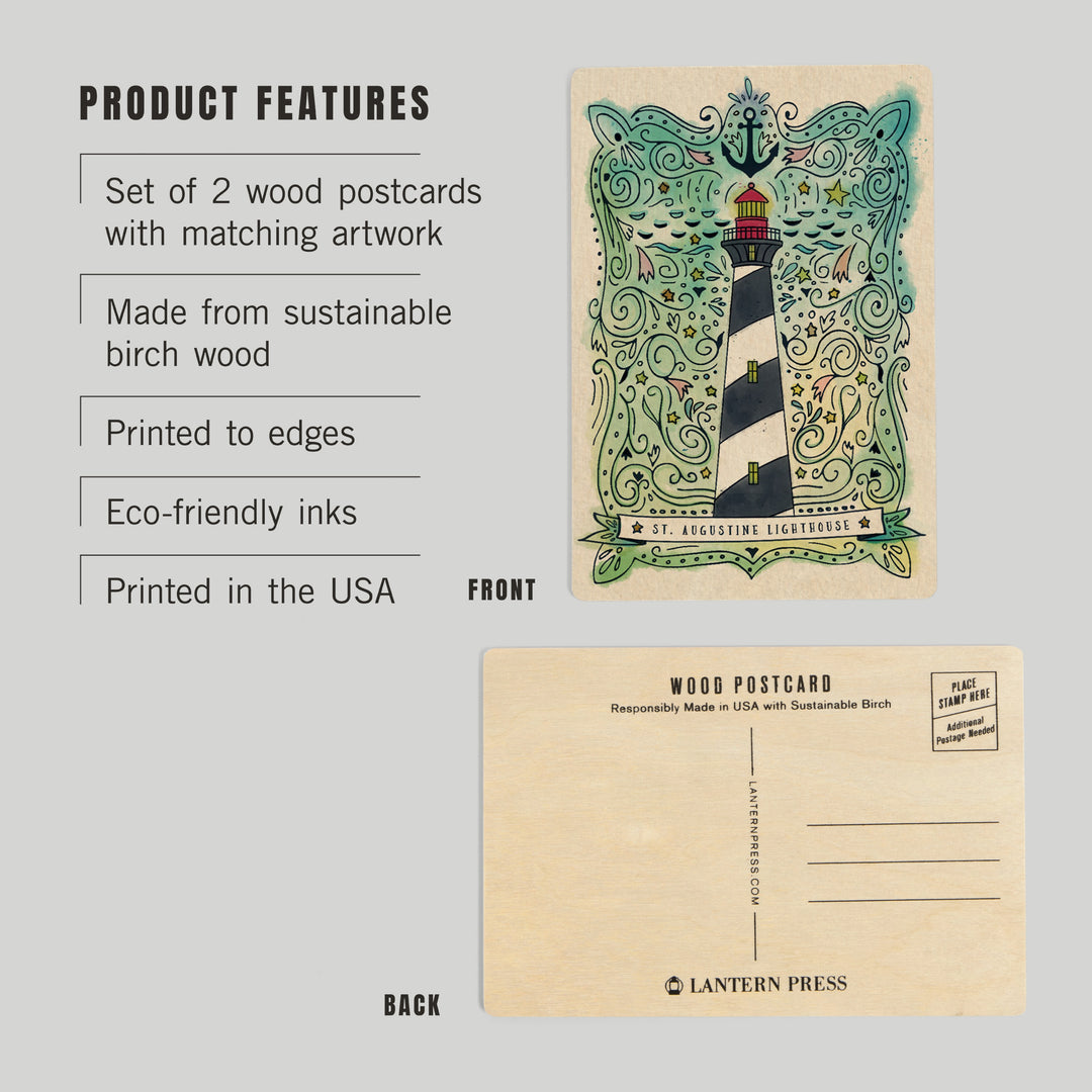 St. Augustine, Florida, Watercolor, Nautical, Wood Sign and Postcards
