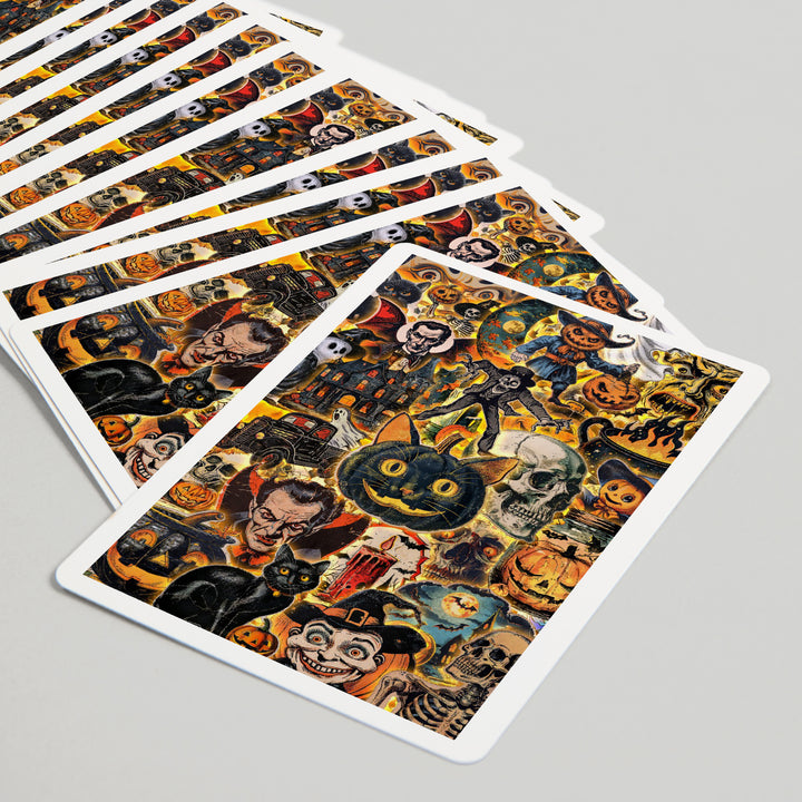 Playing Cards, Vintage Halloween Collage, 52 Card Deck with Jokers in Box, Unique Art