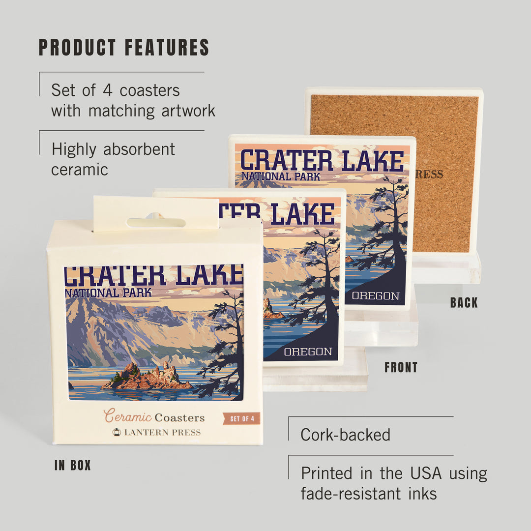 Crater Lake National Park, Oregon, Shoreline and Sunset, Painterly Series, Coasters