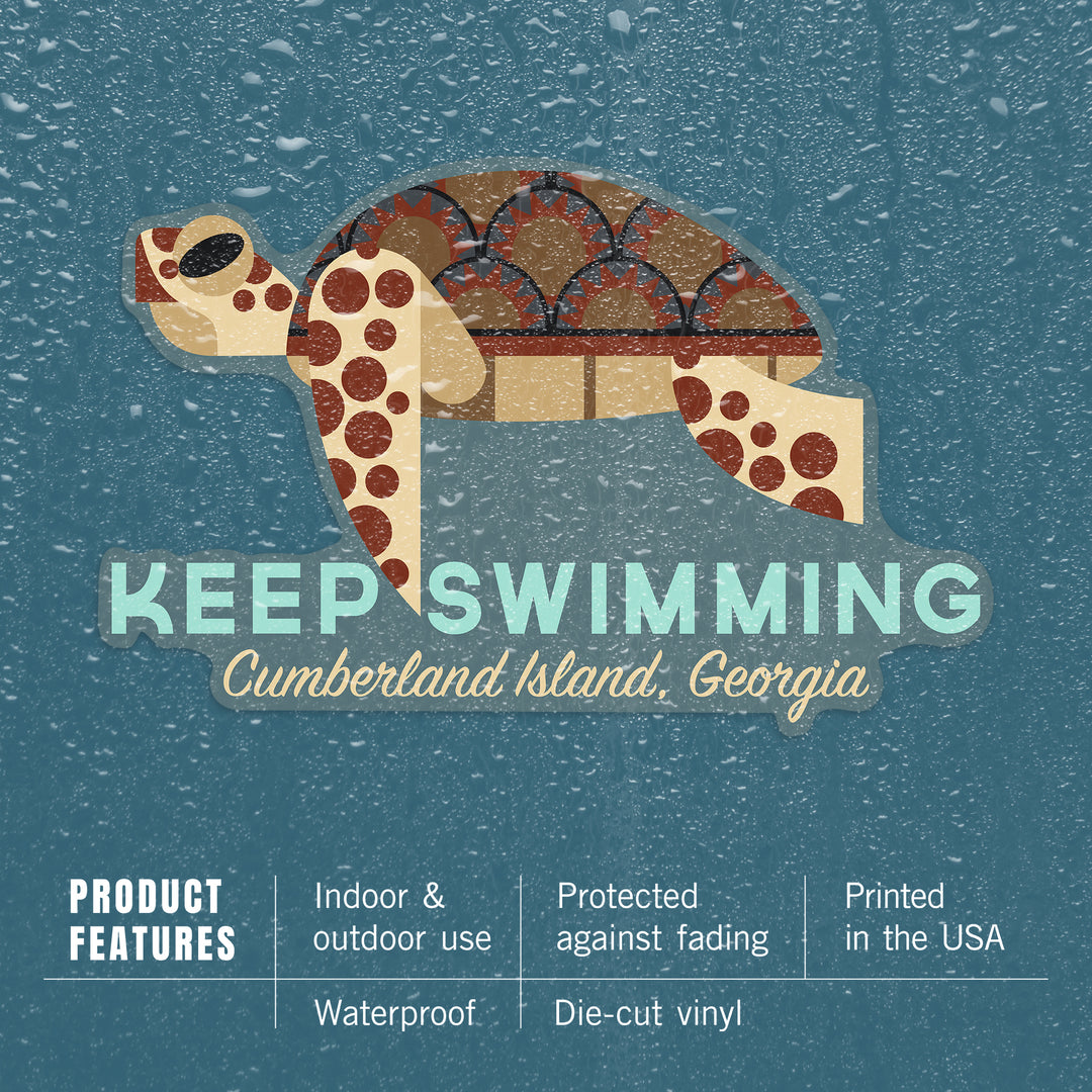 Cumberland Island, Georgia, Sea Turtle, Keep Swimming, Geometric, Contour, Vinyl Sticker - Lantern Press