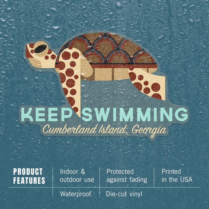 Cumberland Island, Georgia, Sea Turtle, Keep Swimming, Geometric, Contour, Vinyl Sticker - Lantern Press