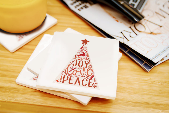 Christmas, Joy Love Peace, Tree, Coaster Set